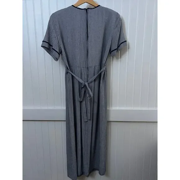 Vtg Midi Dress Classic Prairie Cottagecore Houndstooth Button Front Slip Women M - Picture 3 of 13